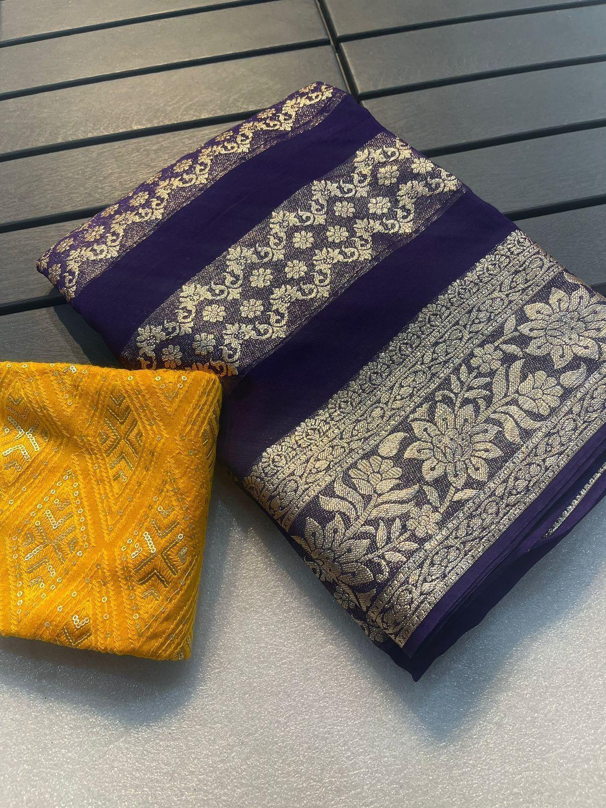 Viscose Georgette Saree With Georgette Embroidery Sequence 17195N - Griiham