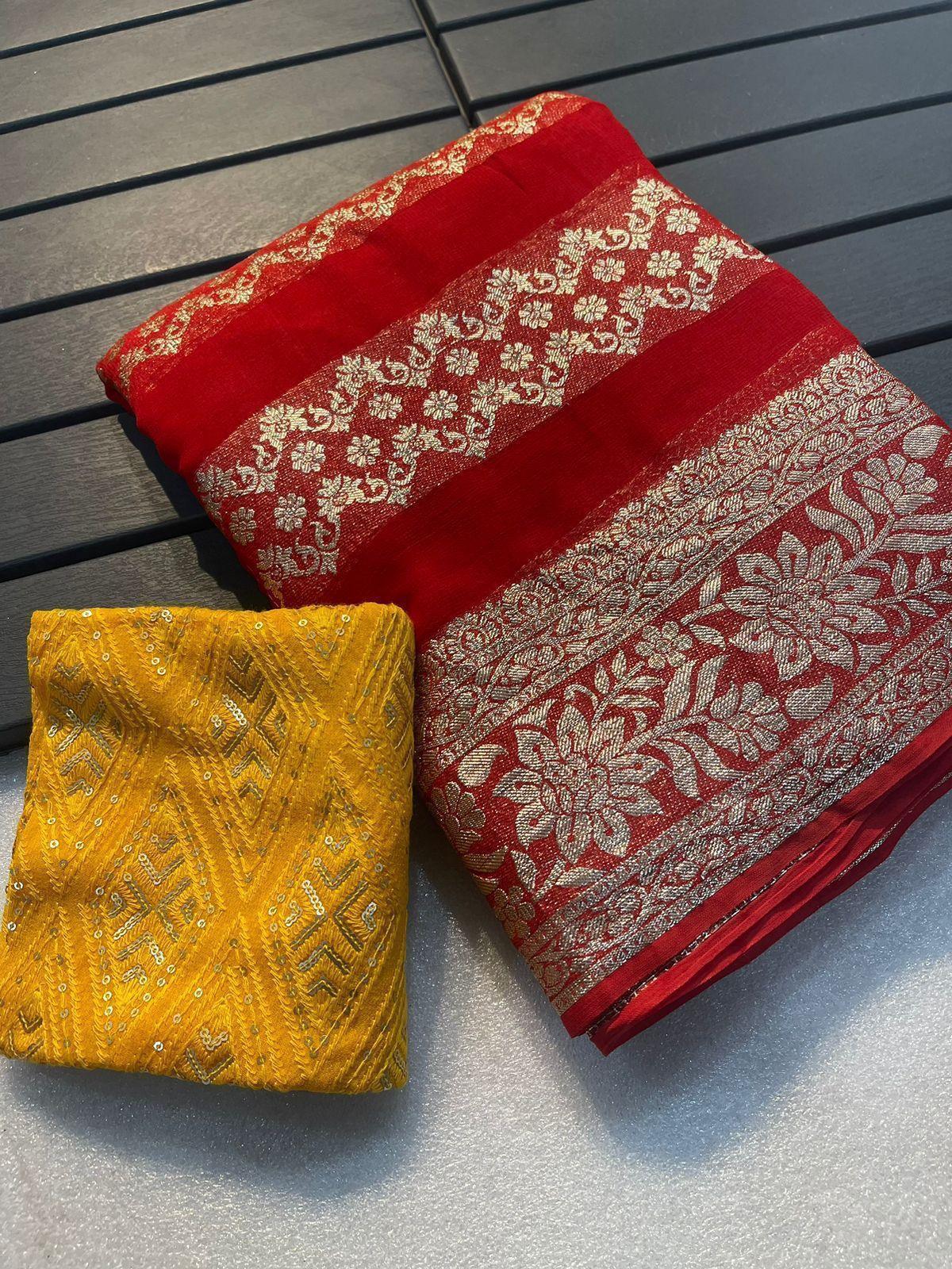 Viscose Georgette Saree With Georgette Embroidery Sequence 17195N - Griiham