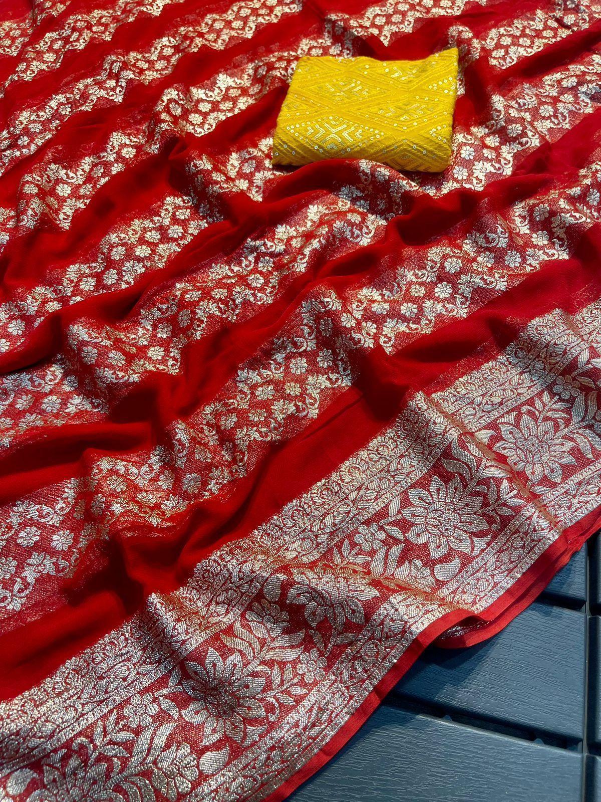Viscose Georgette Saree With Georgette Embroidery Sequence 17195N - Griiham