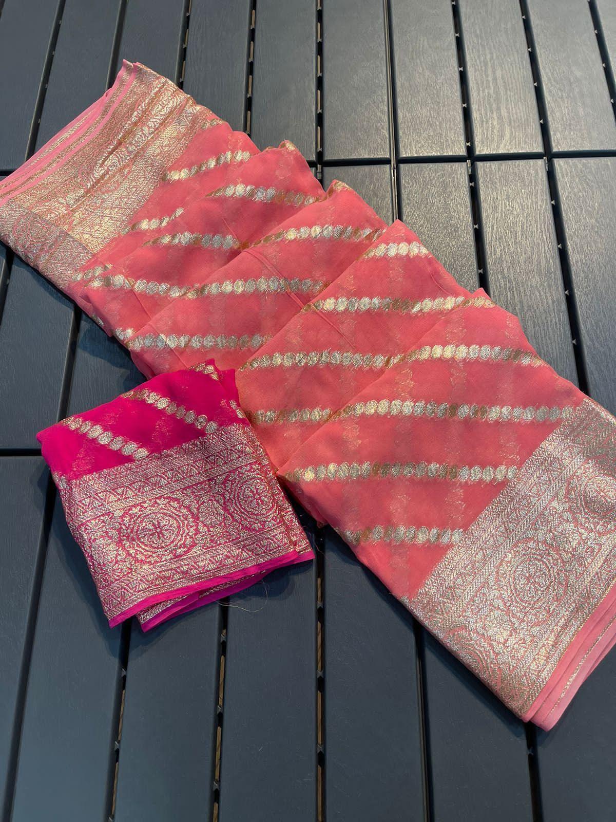 Viscose Georgette Saree With Running Contrast Blouse 17416N - Griiham