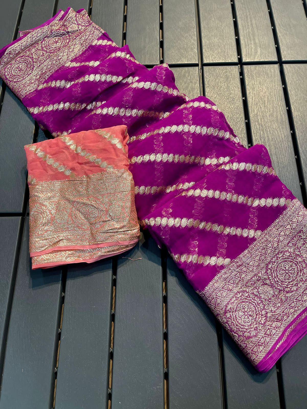 Viscose Georgette Saree With Running Contrast Blouse 17416N - Griiham