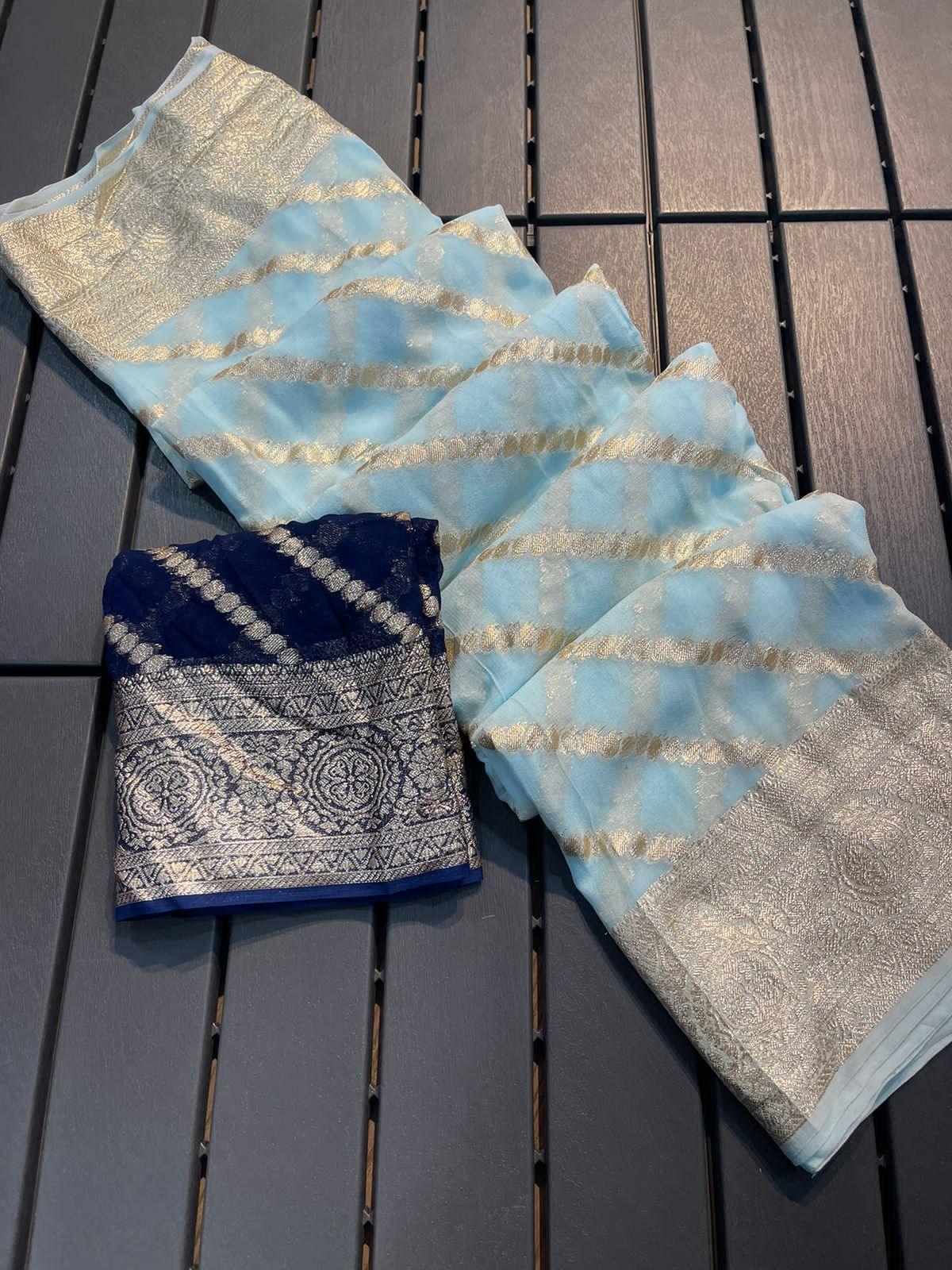 Viscose Georgette Saree With Running Contrast Blouse 17416N - Griiham