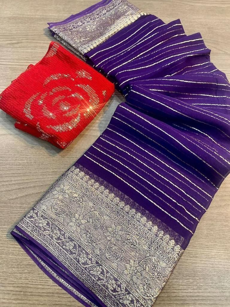 Viscose Georgette Saree With Squence Emrodiry Work Blouse 19068N