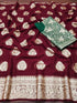 Viscose Georgette Satin Saree With extra full neck Blouse 18313N