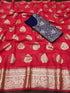 Viscose Georgette Satin Saree With extra full neck Blouse 18313N