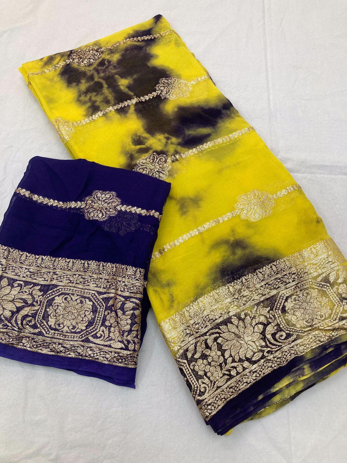 Viscose Georgette Shibori Saree with Zari Border 20422N - Griiham