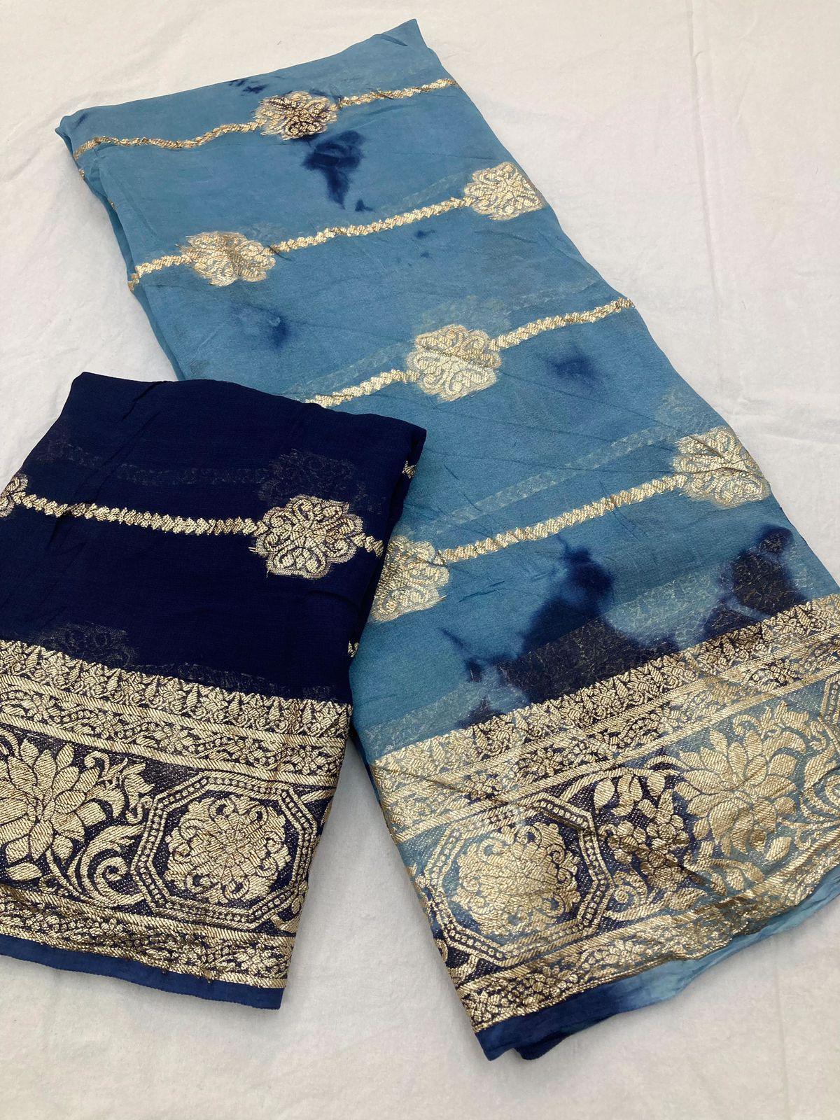 Viscose Georgette Shibori Saree with Zari Border 20422N - Griiham