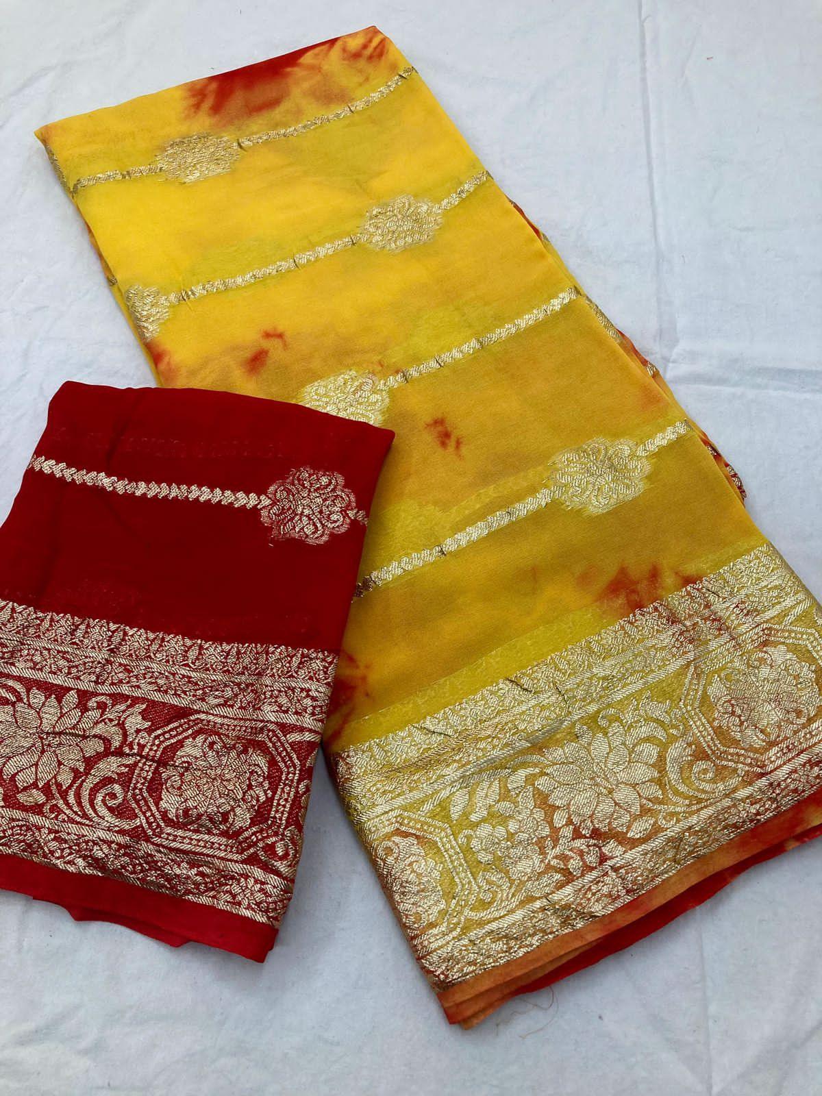 Viscose Georgette Shibori Saree with Zari Border 20422N - Griiham
