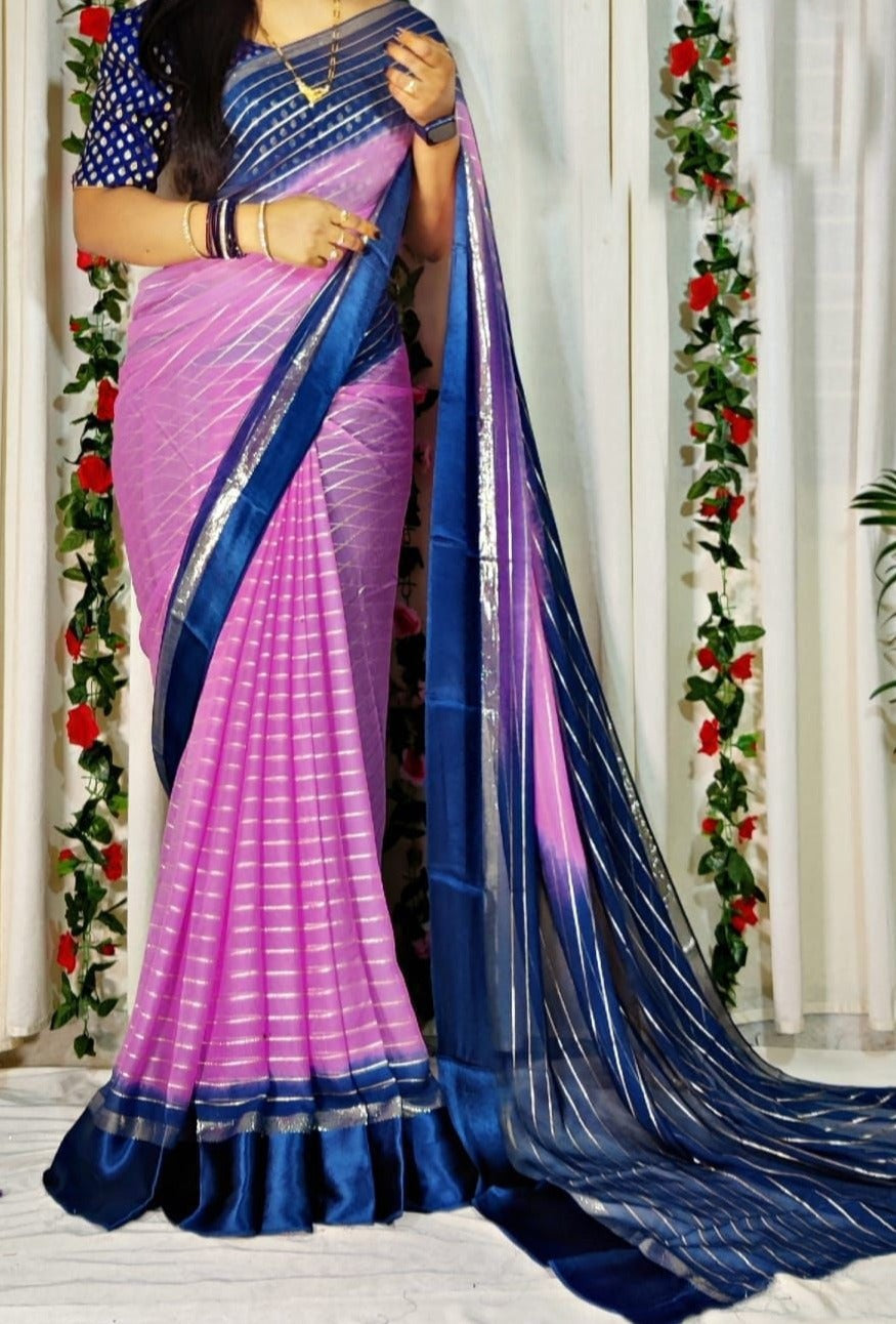 Viscous georgette  Saree with classic stripes design All over the saree 17185N