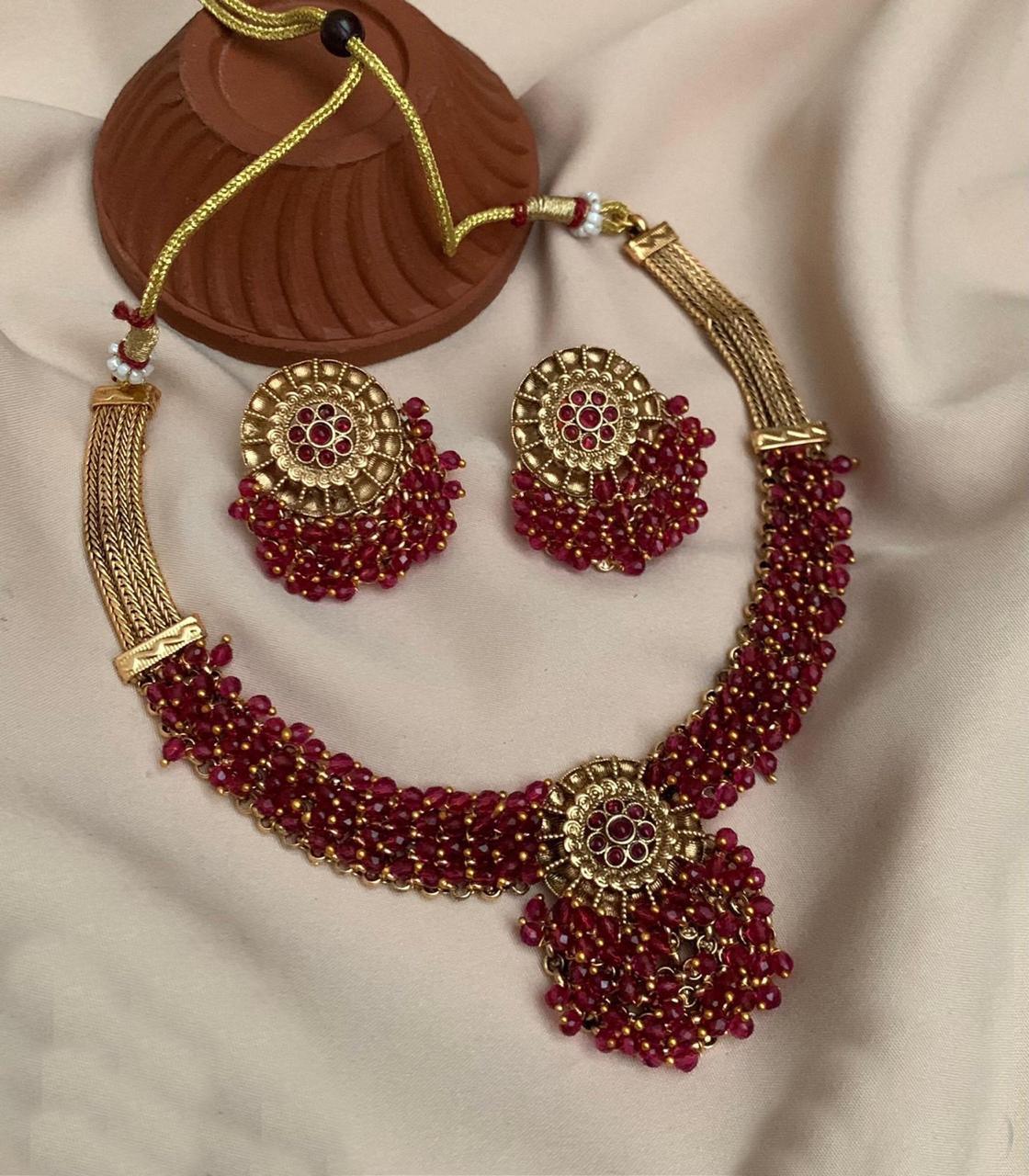 Gold Plated Beads studded Classic Necklace Set