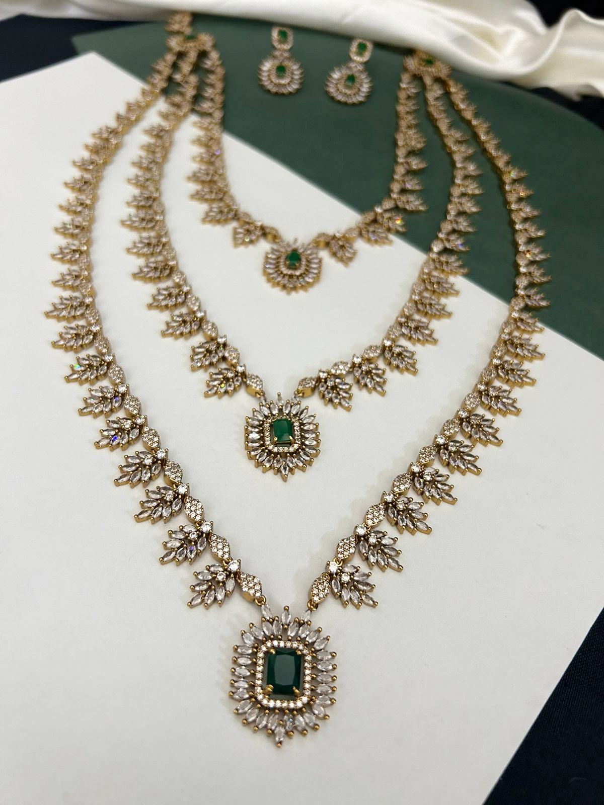 Premium Quality Long layer necklace set with cz stones Stones