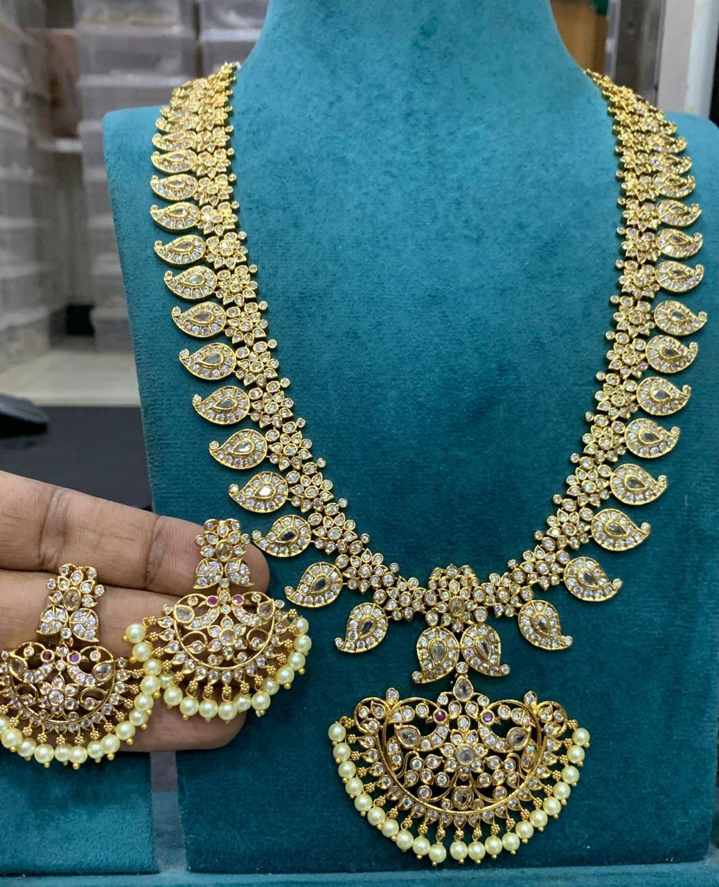 Premium Antique Mango motif Long Necklace Set