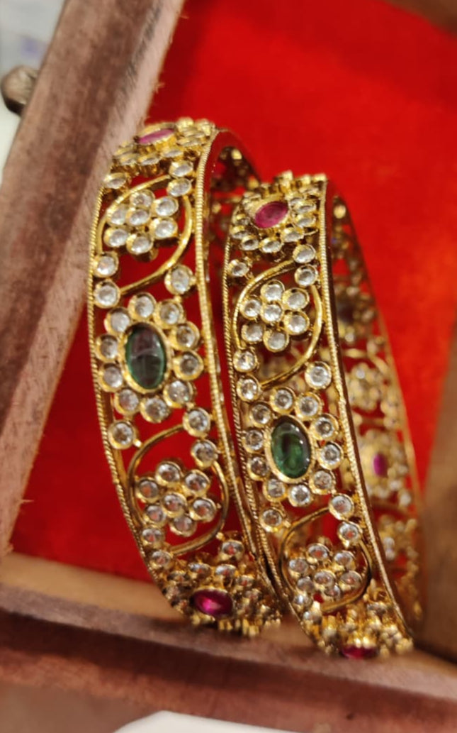 Gold Plated Multi colour cz stone Set of 2 bangles