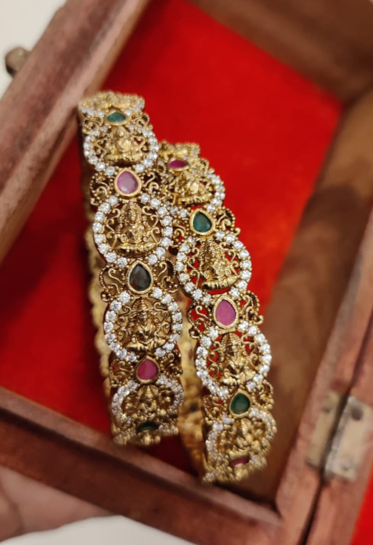Gold Plated Multi colour cz stone Set of 2 bangles