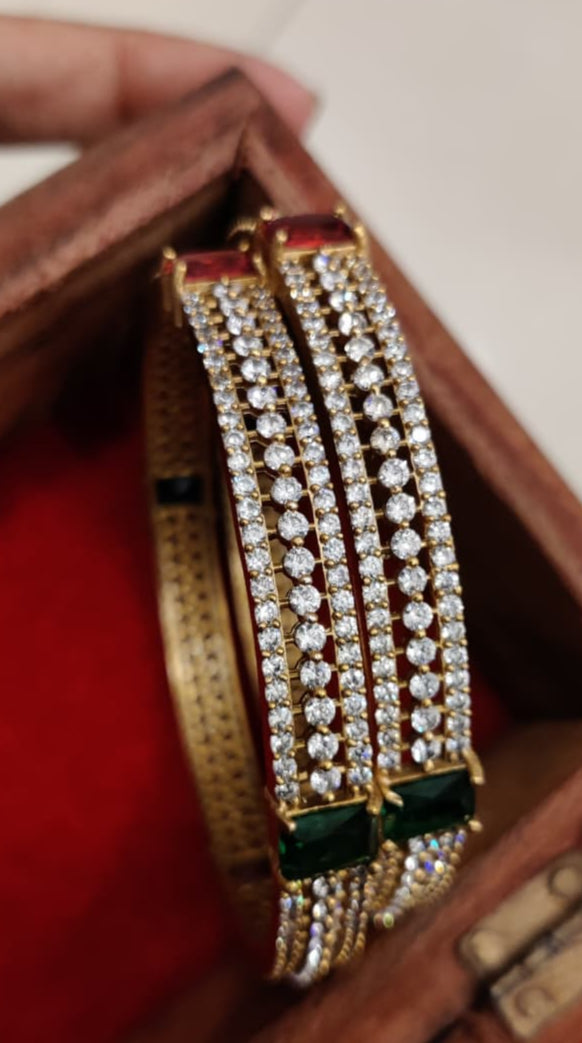 Gold Plated Multi colour cz stone Set of 2 bangles