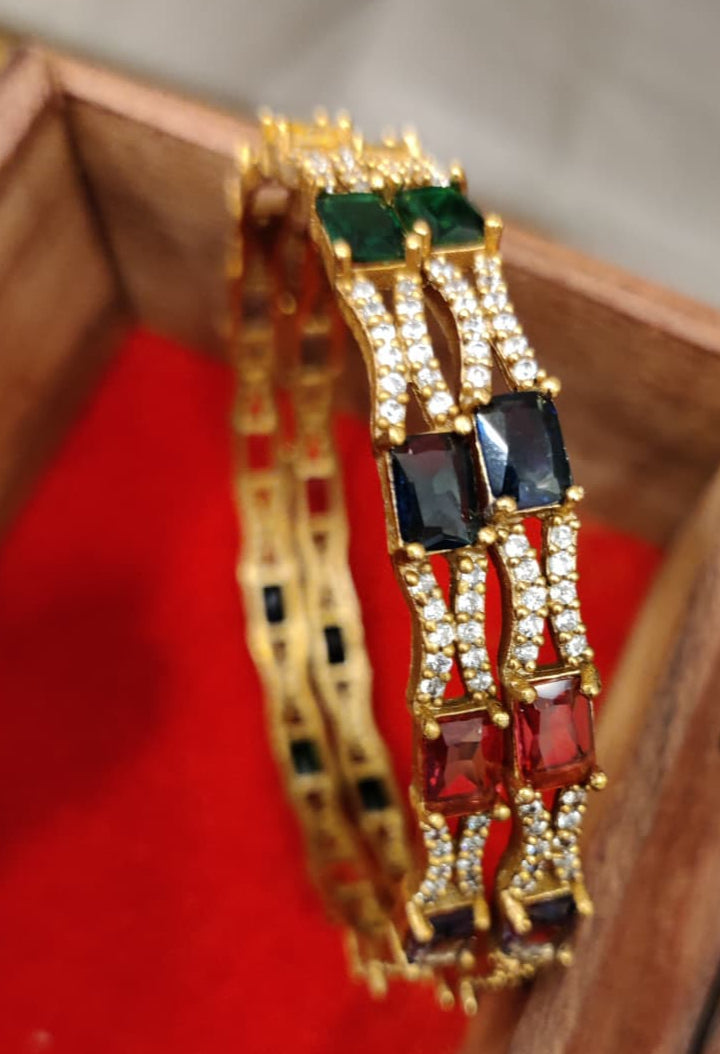 Gold Plated Multi colour cz stone Set of 2 bangles