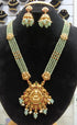 Gold Plated Long Necklace Set in green crystal mala