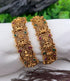 Gold plated Laxmi Temple Set of 2 bangles in multicolor stones
