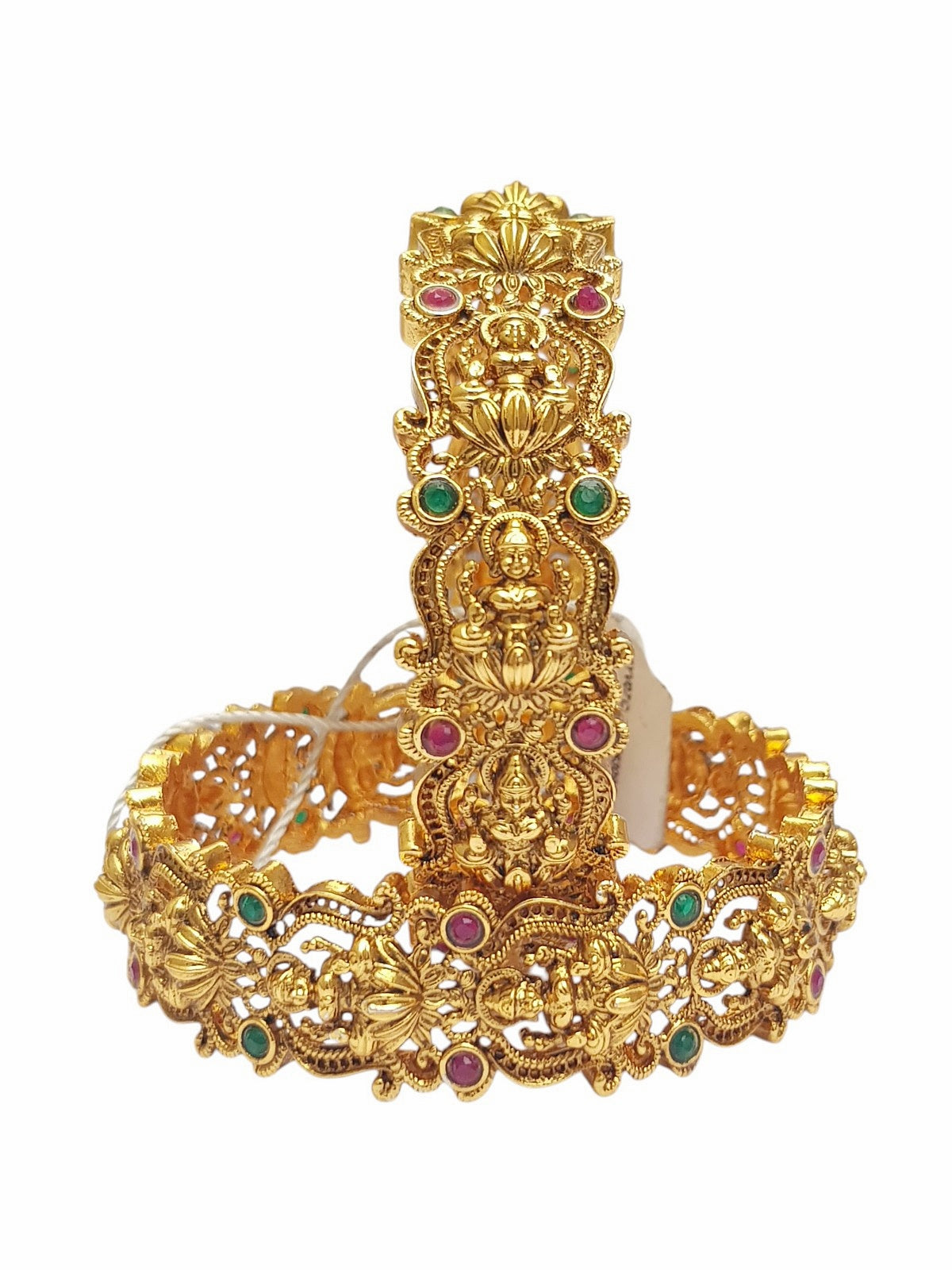 Gold plated Laxmi Temple Set of 2 bangles in multicolor stones