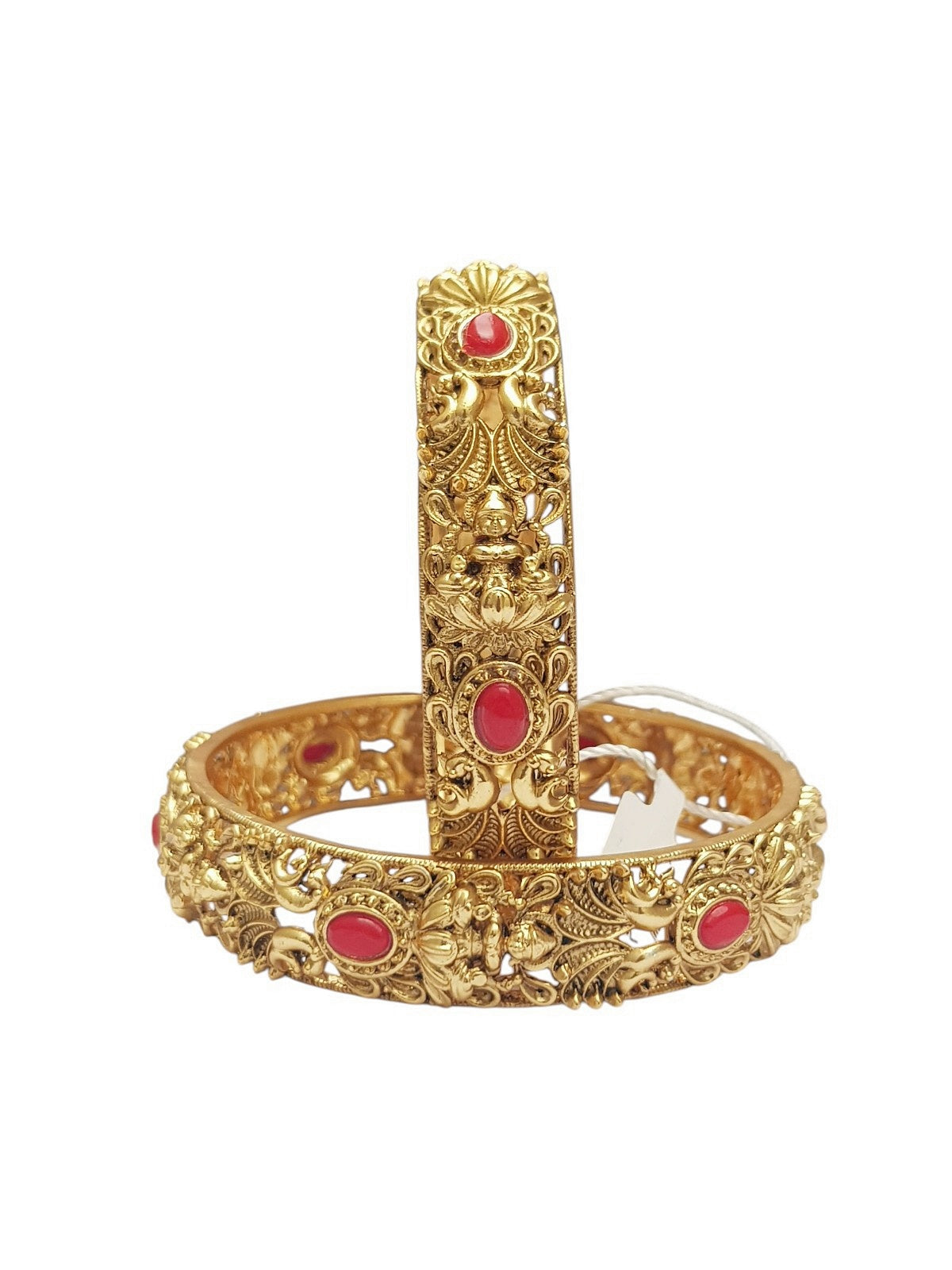 Gold plated Laxmi Temple Set of 2 bangles in coral