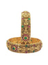 Gold plated Laxmi Temple Set of 2 bangles in multicolor stones