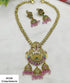 Premium Gold Plated Classic  Medium Necklace Set with pink drops pastel