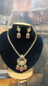 Premium Gold Plated Classic  Medium Necklace Set with pink drops pastel