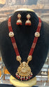Gold Plated premium Necklace Set with Maroon Crystal Maala