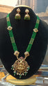 Gold Plated Premium Necklace Set with Green Crystal Maala  0825