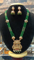 Gold Plated Remium Necklace Set with Green Crystal Maala  0825