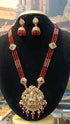 Gold Plated Remium Necklace Set with Maroon Crystal Maala  0825