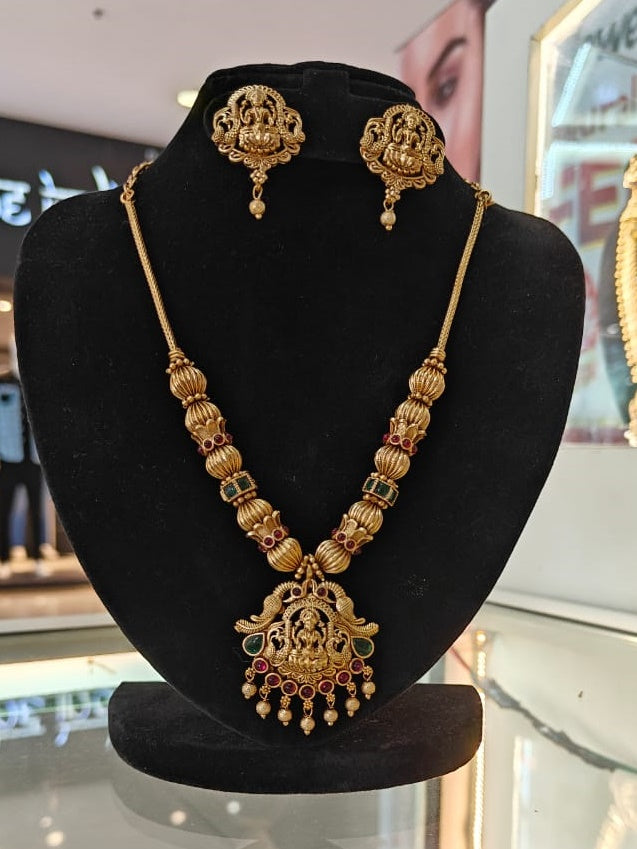 Gold Plated Necklace set with Gundu Mala  0825