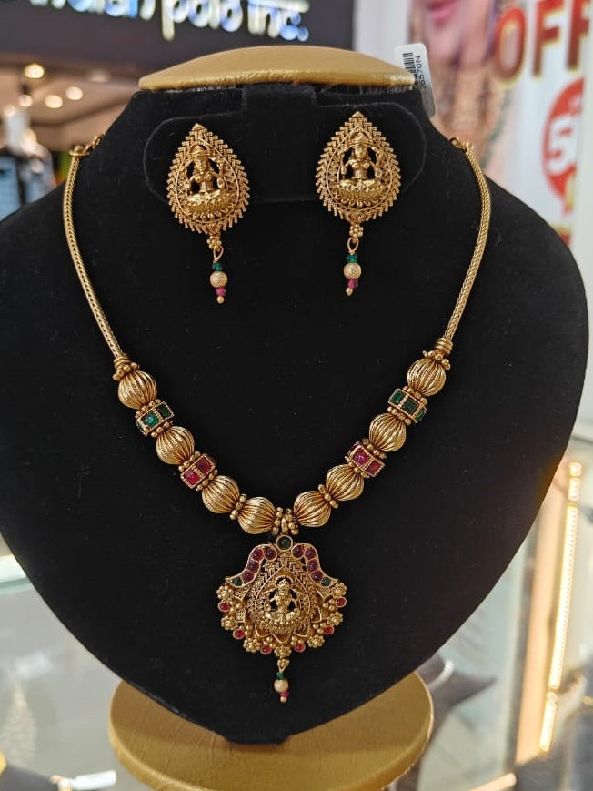 Gold Plated Necklace set with Gundu Mala  0825