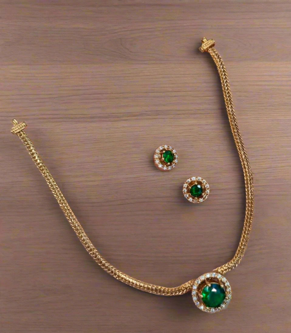 Gold Plated AD Short Necklace Set pastel color