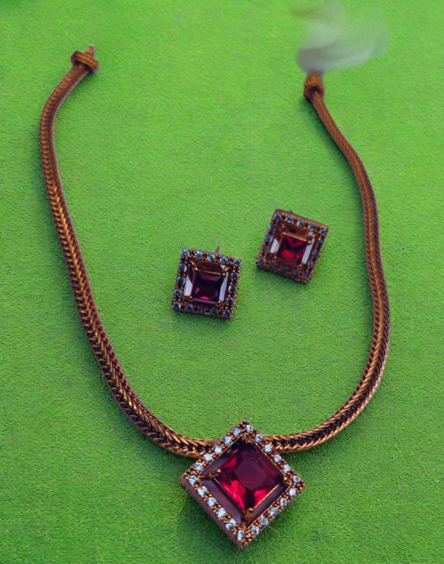 Gold Plated Simple AD Necklace Set