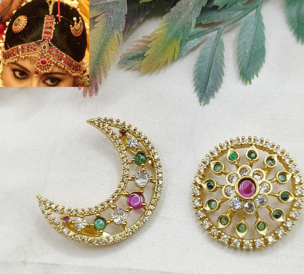 Gold Plated CZ Hair Moon Hair accessories suraj chand