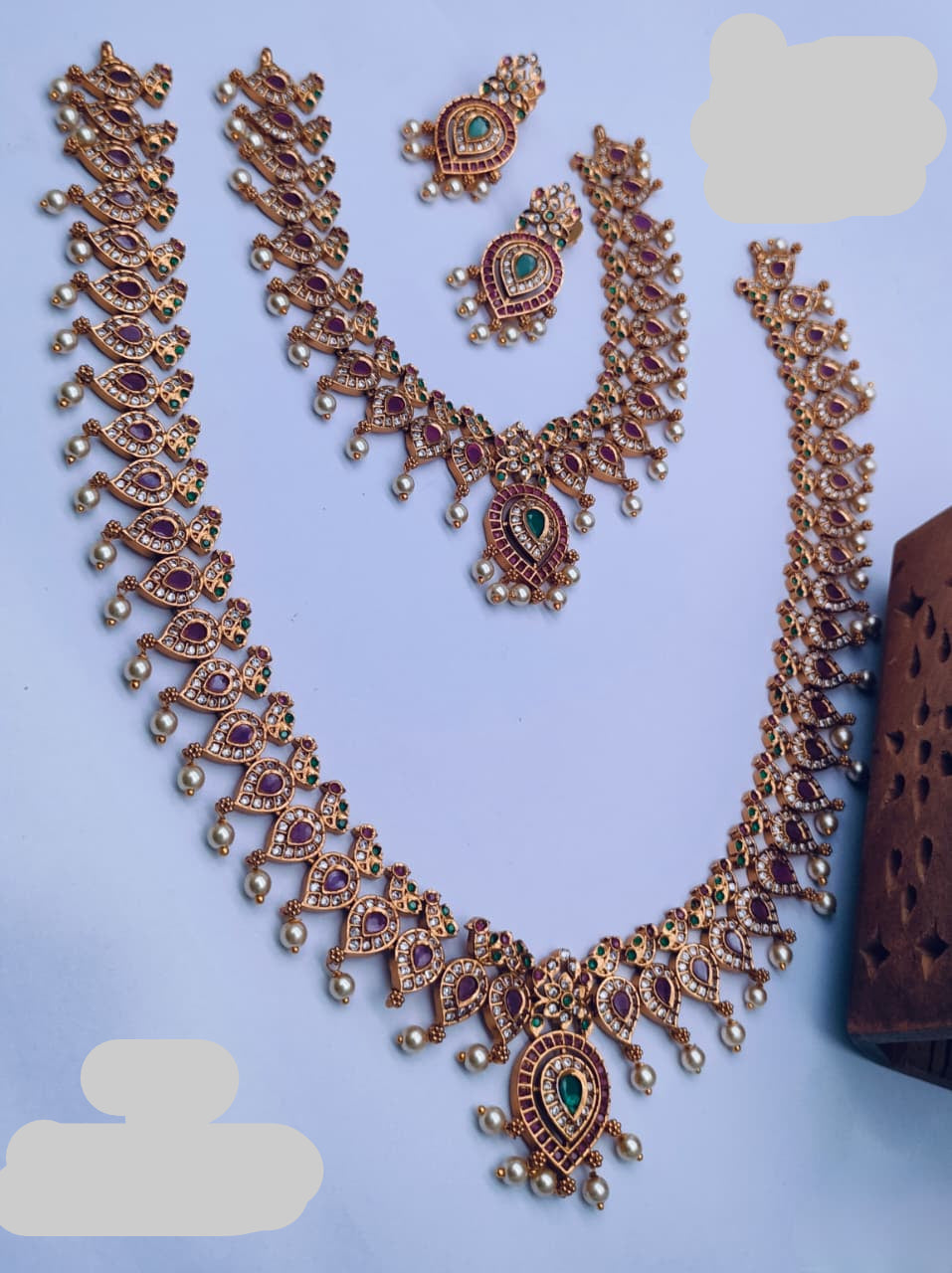 Traditional Mango Malai cz zercon stone short/long necklace set