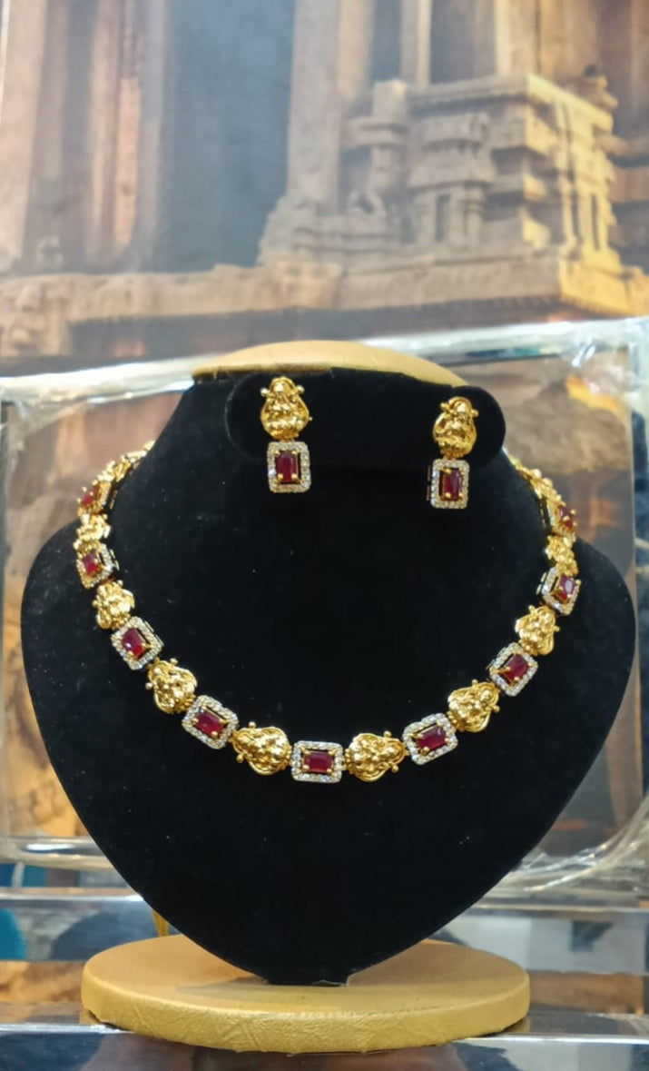 White and Red stone  Laxmi Short necklace set