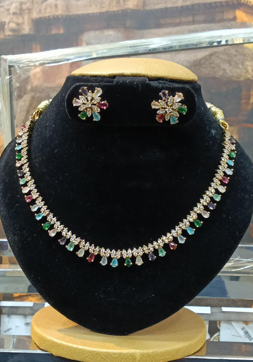Multicolor navratna stone short necklace set