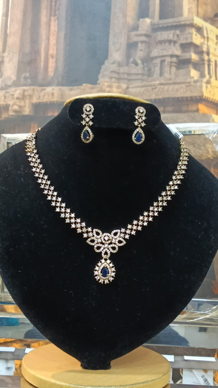 White and blue cz zercon stones short necklace set