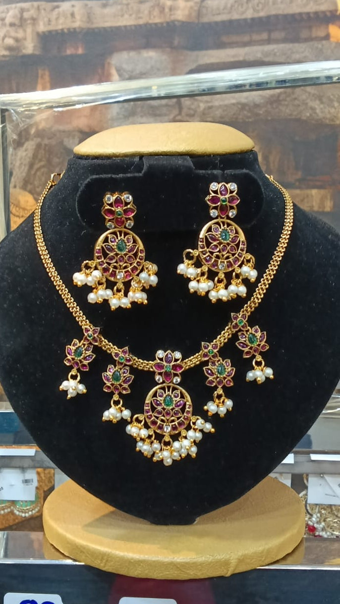 Chandbali design multicolor short necklace set