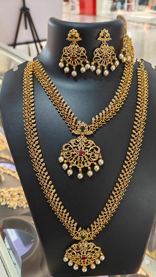 Multicolor Real Cz zercon stones Necklace combo set with 2 necklace and earring