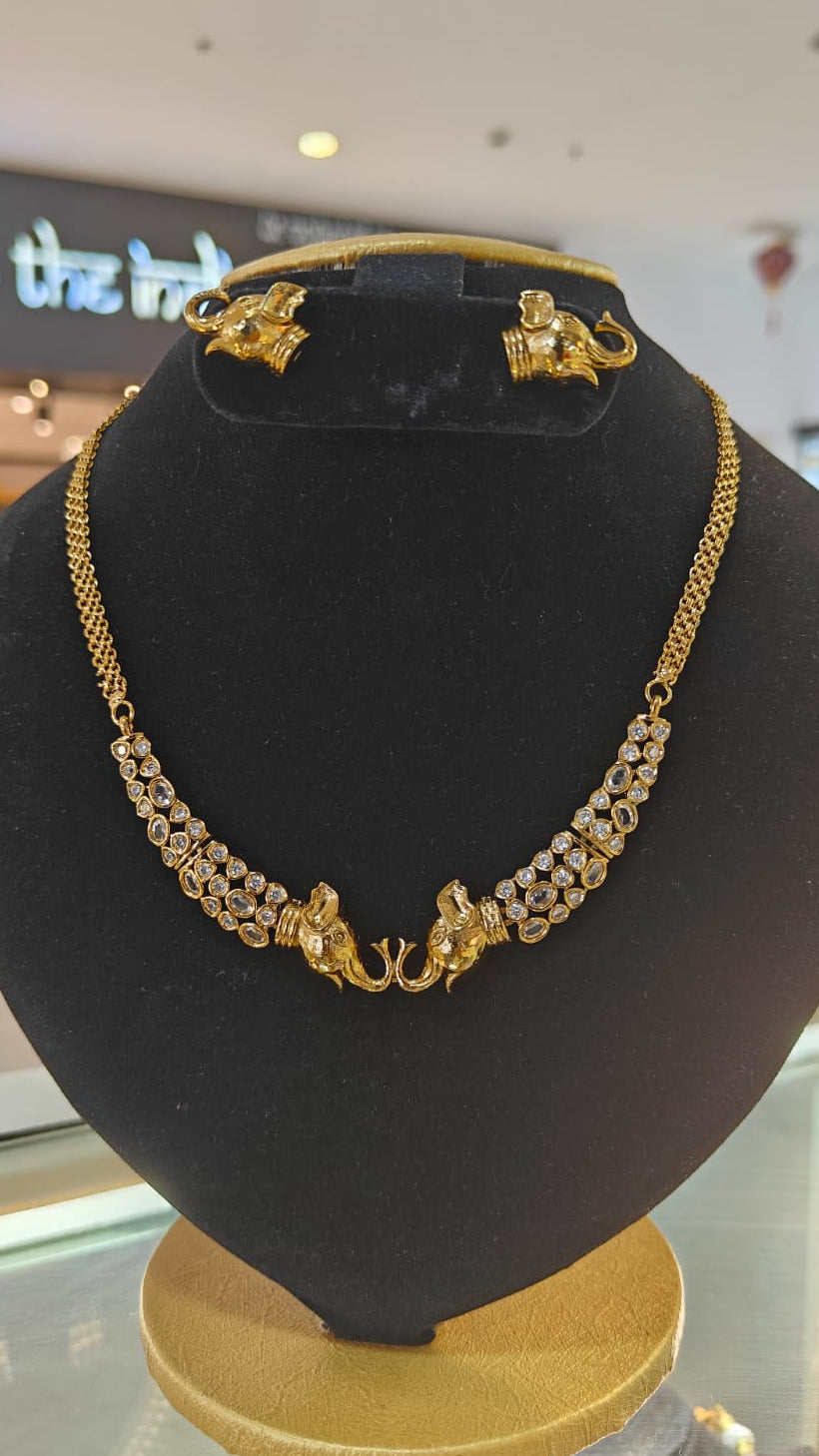 Premium Cz White Colour/Multicolor Elephant Short necklace Set