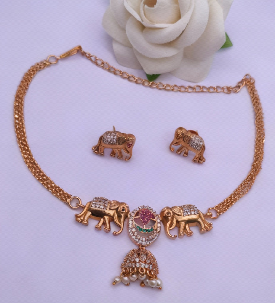 Premium Short CZ zercon Stone Necklace Set