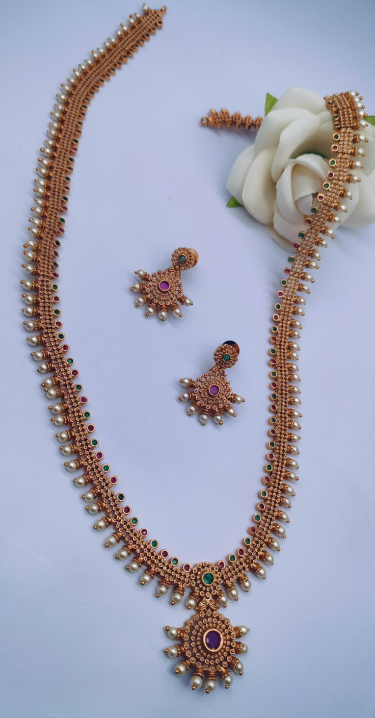 Short/Long CZ Necklace Set with pearl drop