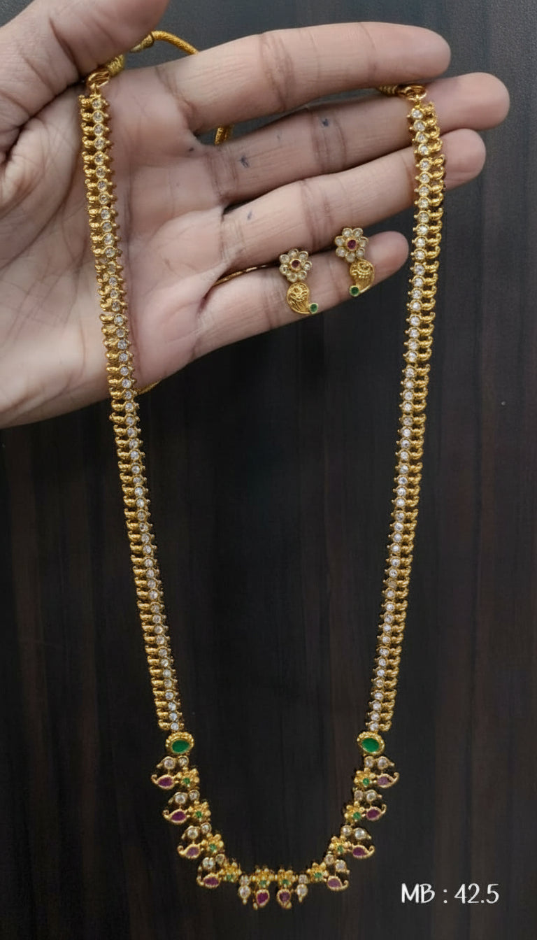 Long zercon necklace set with multicolor stones