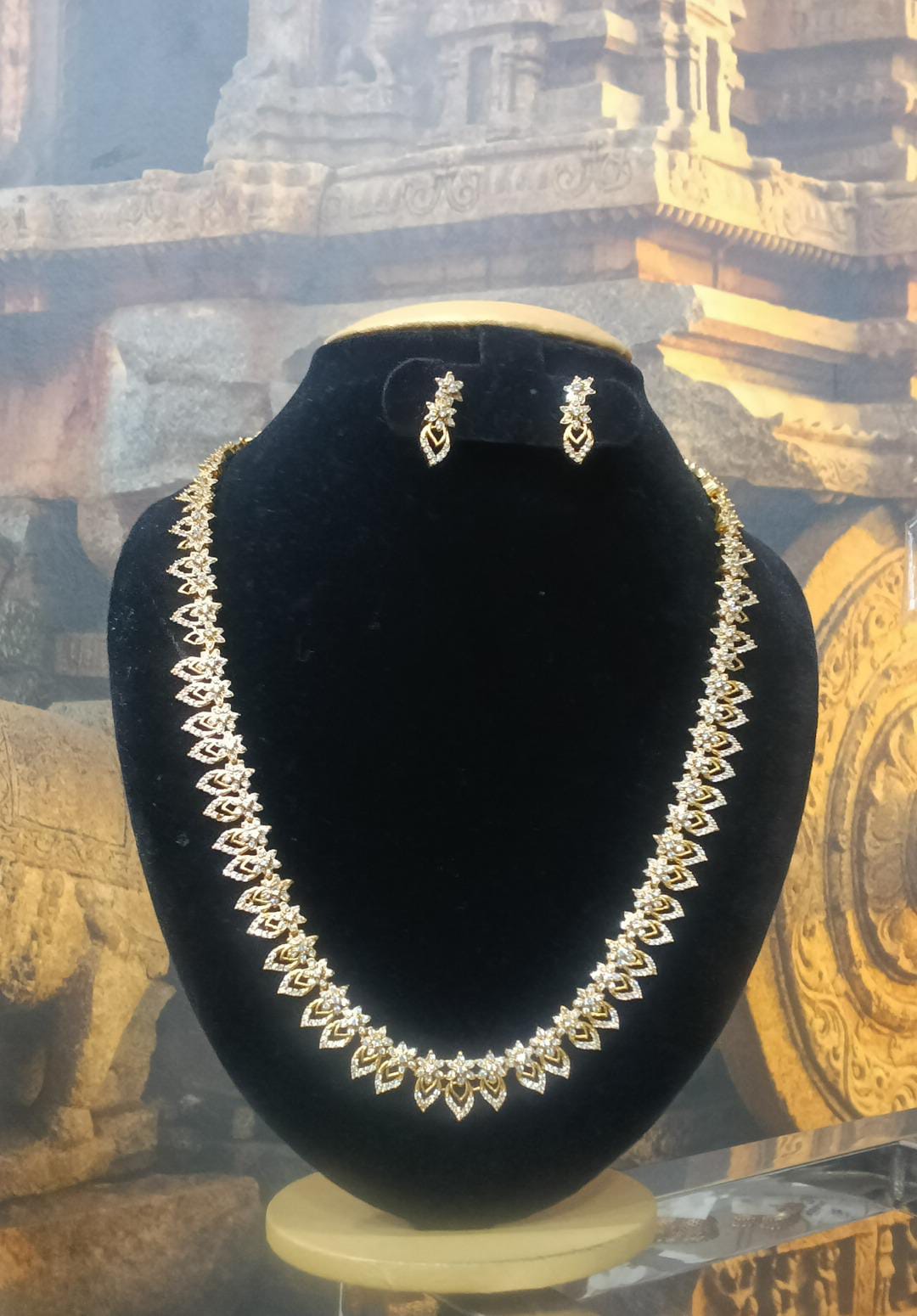 Gold Plated White CZ Long Necklace Set