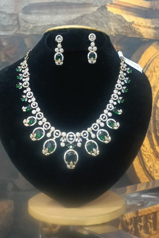 Gold plated Green CZ 3D Choer Necklace Set