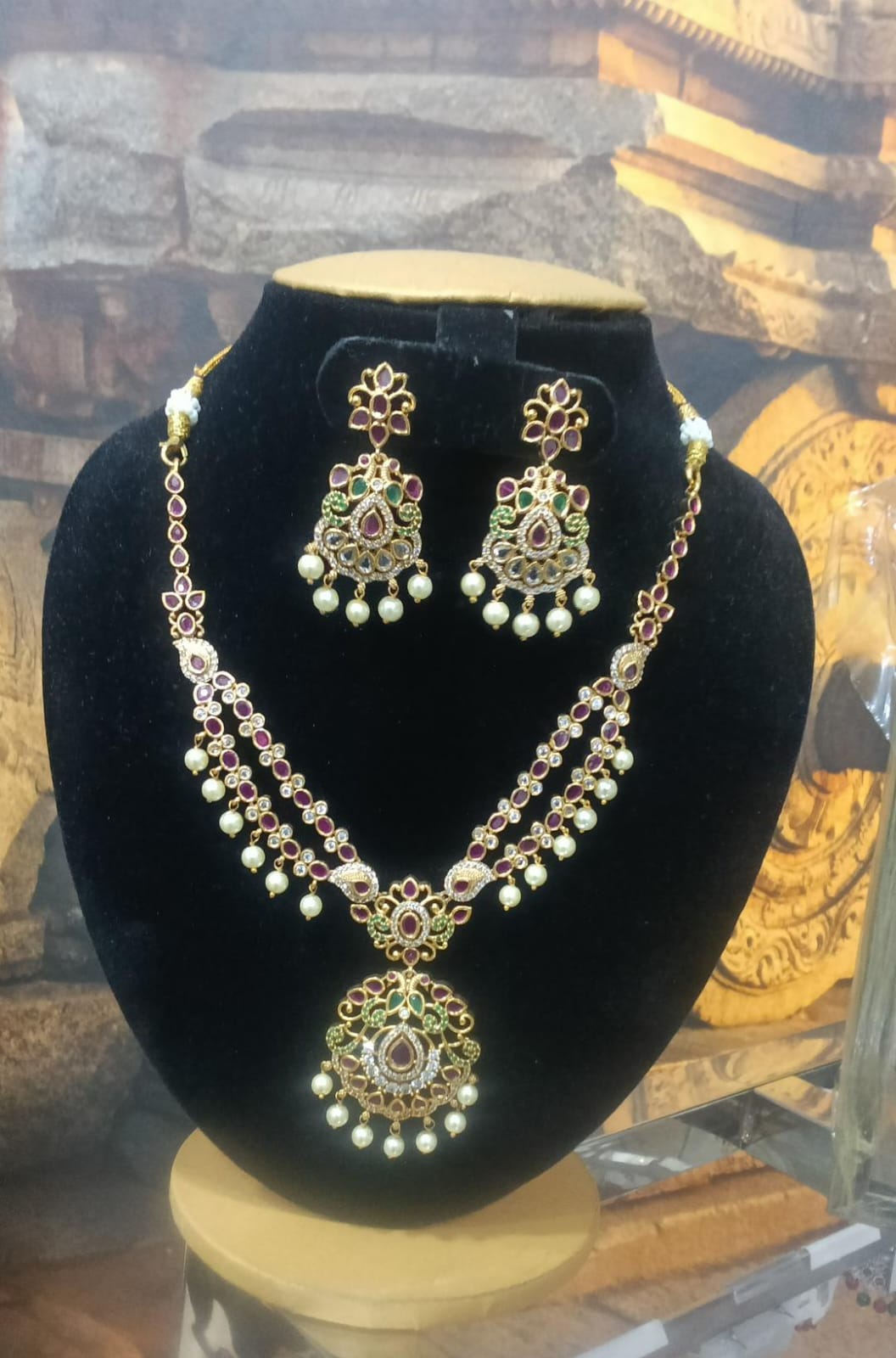 Gold Plated Double Layer CZ Necklace Set