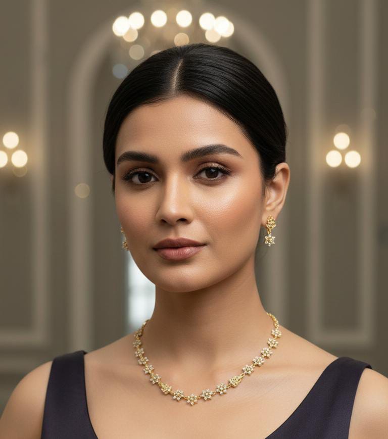 Gold Plated laxmi CZ Necklace Set